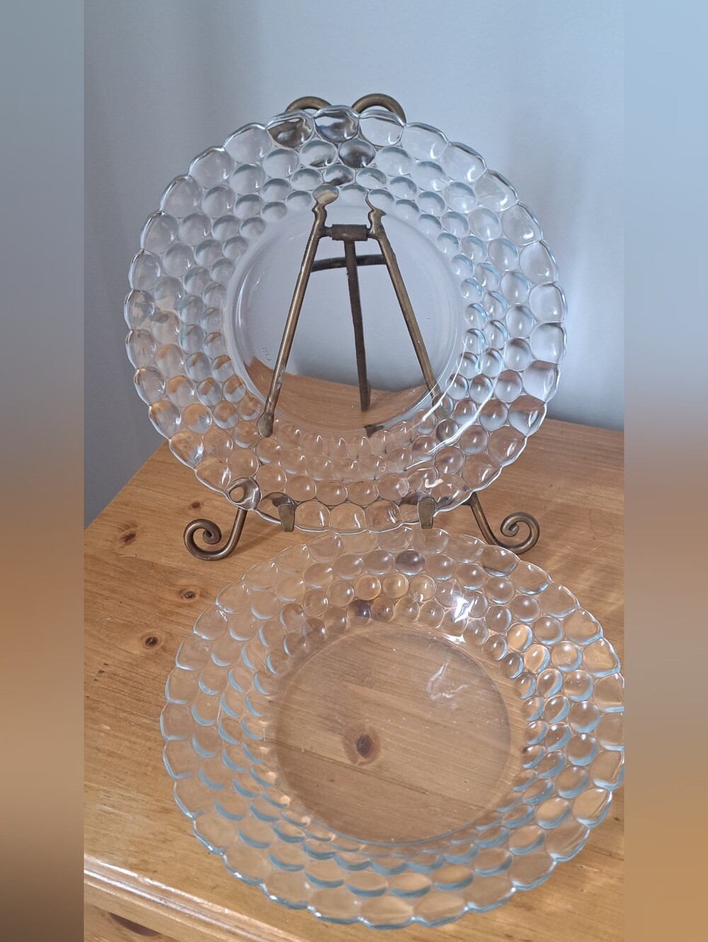 VTG KIM Clear Glass salad plates textured Bubble Rim upcycle recycle  SHABBY 9"